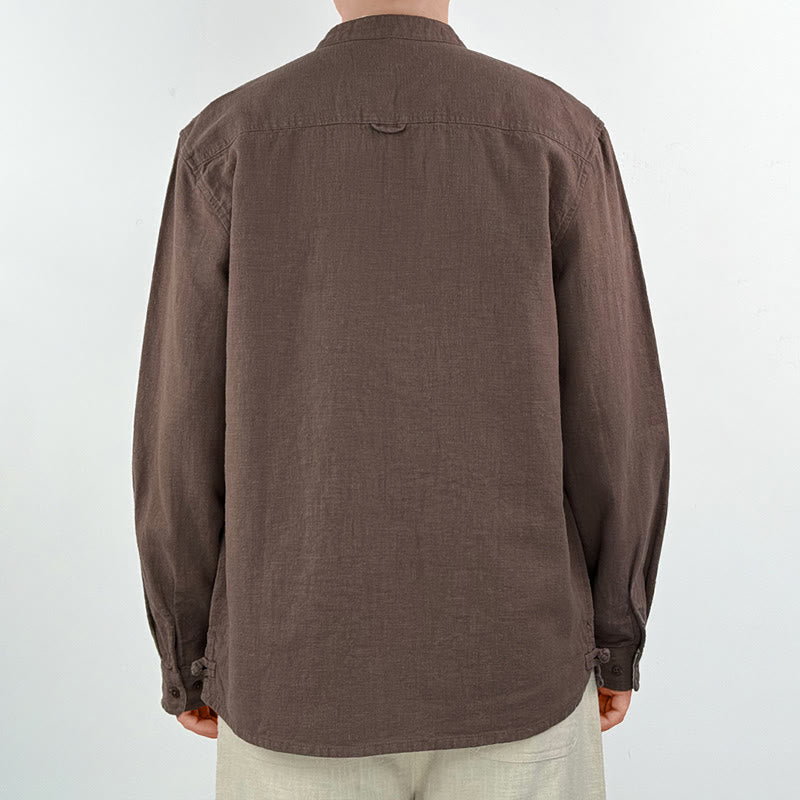 Buddha Stonesカジュアル 無地 ラミー リネン コットン メンズ シャツ ポケット付き - image 10