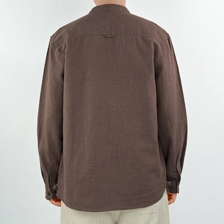 Buddha Stonesカジュアル 無地 ラミー リネン コットン メンズ シャツ ポケット付き - image 10