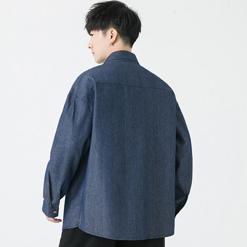 Buddha Stonesと竹の葉のデザイン カエルボタンの唐装 コットン メンズ ジャケット シャツ
