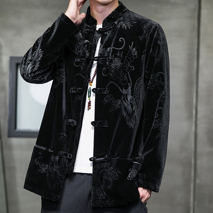Buddha Stonesメンズ フロッグボタン タンスーツ ドラゴン柄 Lisvelte コットンジャケット シャツ ポケット付き