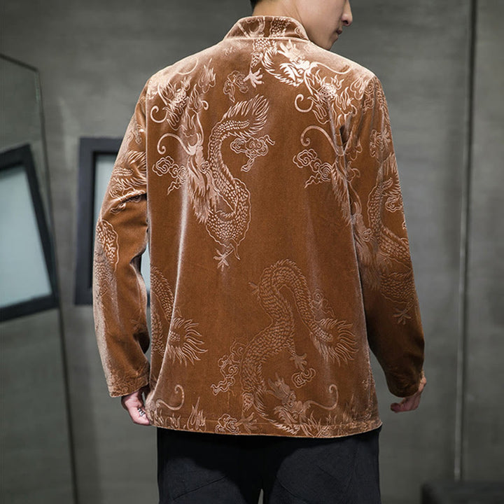Buddha Stonesメンズ フロッグボタン タンスーツ ドラゴン柄 Lisvelte コットンジャケット シャツ ポケット付き