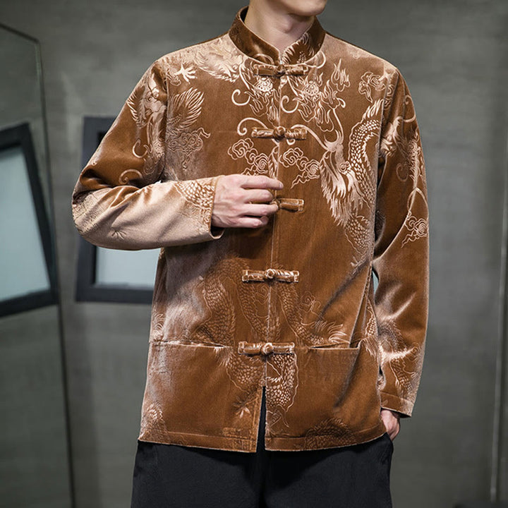 Buddha Stonesメンズ フロッグボタン タンスーツ ドラゴン柄 Lisvelte コットンジャケット シャツ ポケット付き - image 2