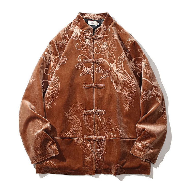 Buddha Stonesメンズ フロッグボタン タンスーツ ドラゴン柄 Lisvelte コットンジャケット シャツ ポケット付き