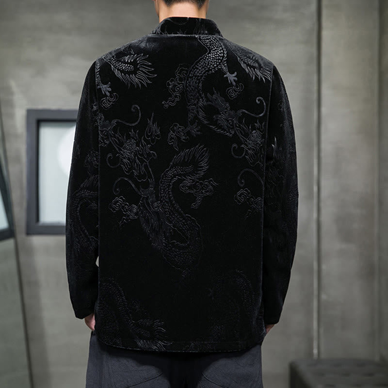 Buddha Stonesメンズ フロッグボタン タンスーツ ドラゴン柄 Lisvelte コットンジャケット シャツ ポケット付き