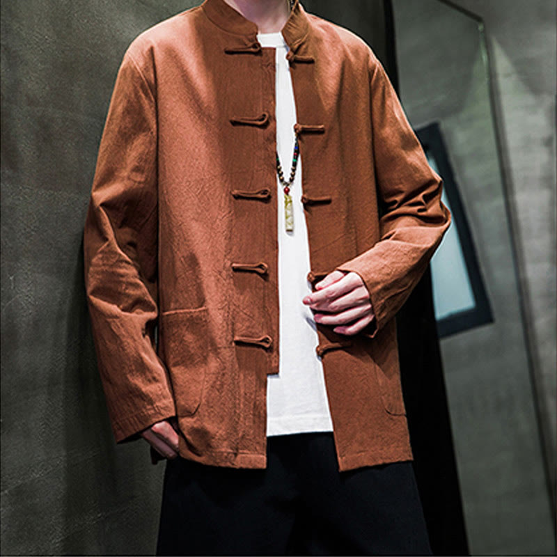 Buddha Stones無地 カエルボタン 唐装 コットンリネン メンズ ジャケット シャツ ポケット付き - image 20