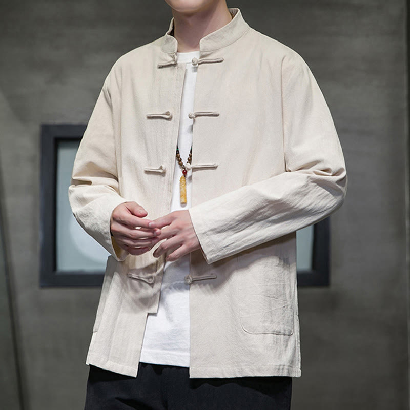 Buddha Stones無地 カエルボタン 唐装 コットンリネン メンズ ジャケット シャツ ポケット付き - image 12