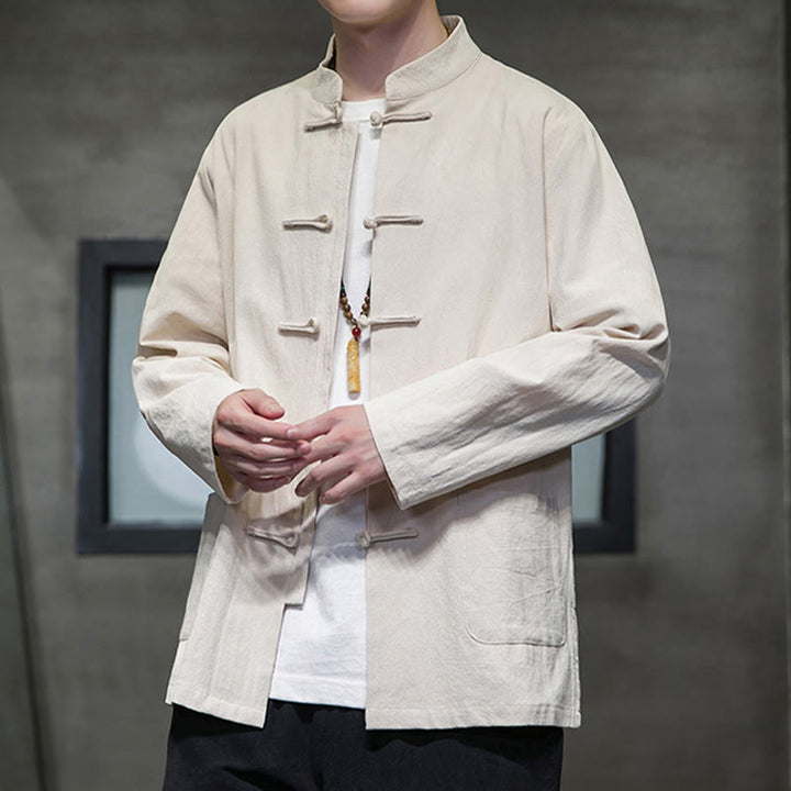 Buddha Stones無地 カエルボタン 唐装 コットンリネン メンズ ジャケット シャツ ポケット付き - image 12