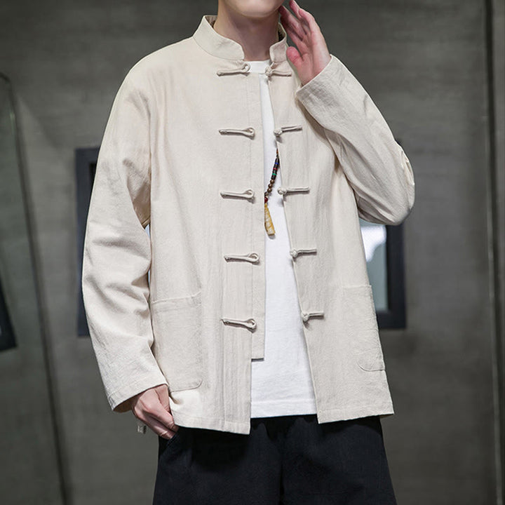 Buddha Stones無地 カエルボタン 唐装 コットンリネン メンズ ジャケット シャツ ポケット付き - image 15