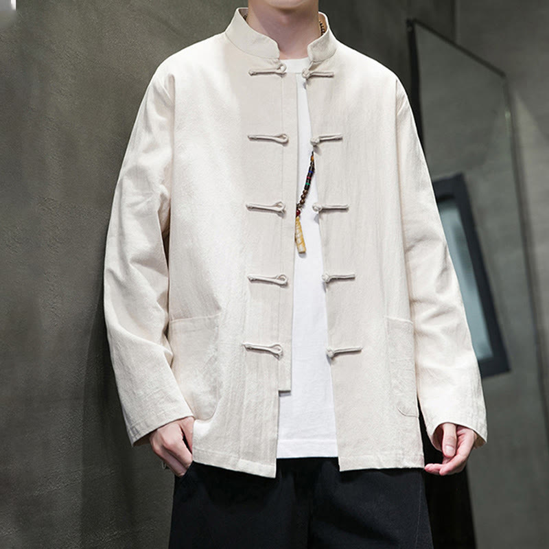 Buddha Stones無地 カエルボタン 唐装 コットンリネン メンズ ジャケット シャツ ポケット付き - image 13