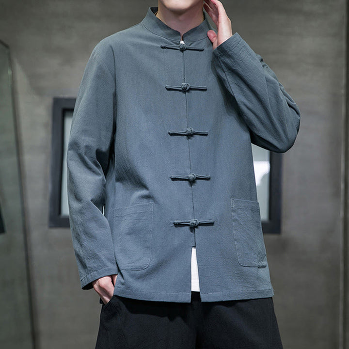 Buddha Stones無地 カエルボタン 唐装 コットンリネン メンズ ジャケット シャツ ポケット付き - image 6