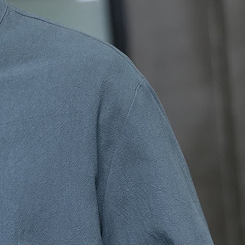 Buddha Stones無地 カエルボタン 唐装 コットンリネン メンズ ジャケット シャツ ポケット付き - image 9