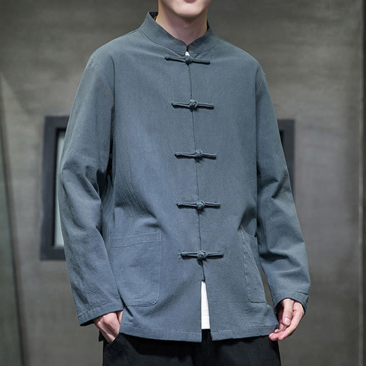 Buddha Stones無地 カエルボタン 唐装 コットンリネン メンズ ジャケット シャツ ポケット付き - image 5