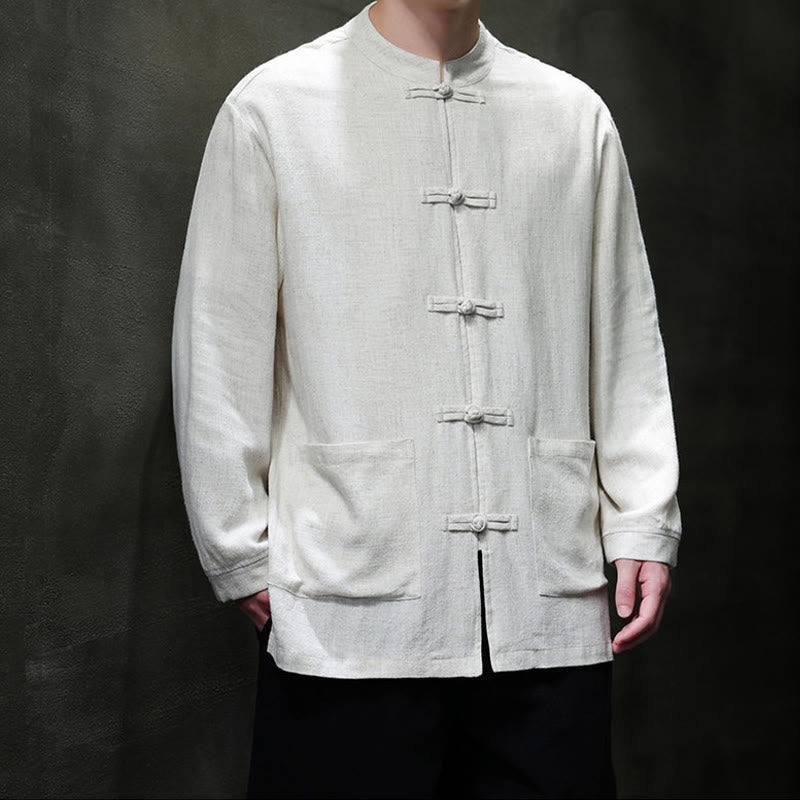 Buddha Stonesカジュアル 無地 フロッグボタン リネン メンズ ジャケット シャツ ポケット付き - image 17