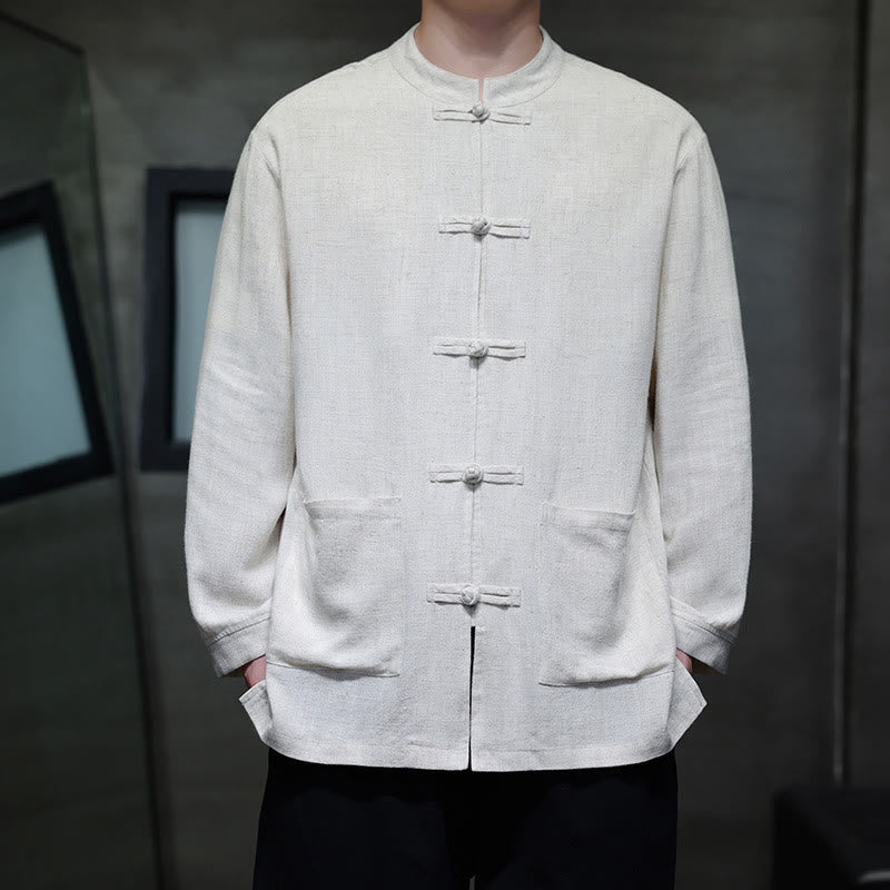 Buddha Stonesカジュアル 無地 フロッグボタン リネン メンズ ジャケット シャツ ポケット付き - 白 - US/UK/AU46、 EU56 (5XL) - image 14