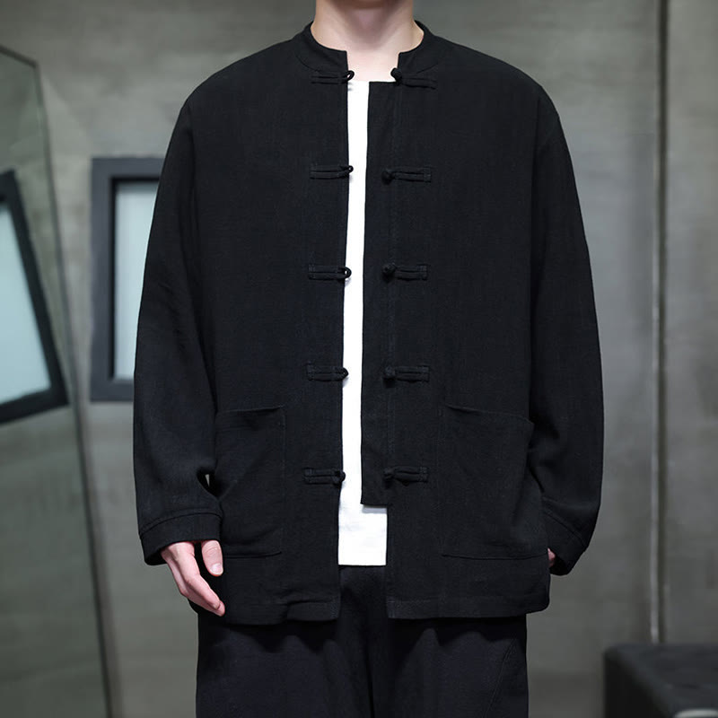 Buddha Stonesカジュアル 無地 フロッグボタン リネン メンズ ジャケット シャツ ポケット付き - image 10