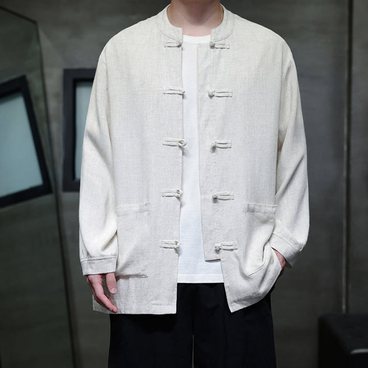 Buddha Stonesカジュアル 無地 フロッグボタン リネン メンズ ジャケット シャツ ポケット付き - image 15