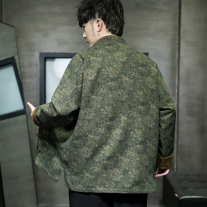 Buddha Stones、葉、花、カエルボタン、唐装、コットンメンズジャケットシャツ  - image 8