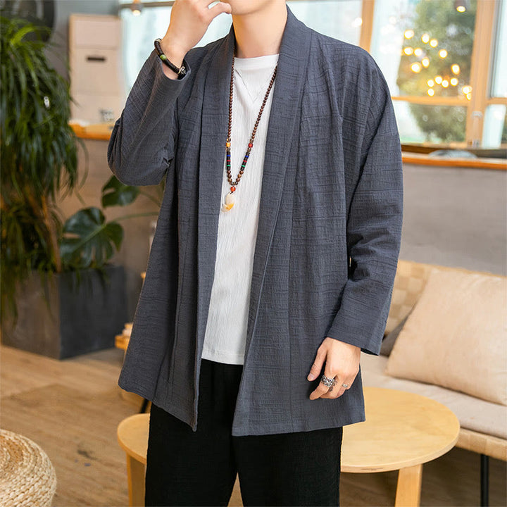 Buddha Stones秋冬 シンプル ゆったり 無地 リネン混 メンズ ミドル丈コート - ライトスレートグレー - US/UK/AU42、 EU52 (3XL) - image 0