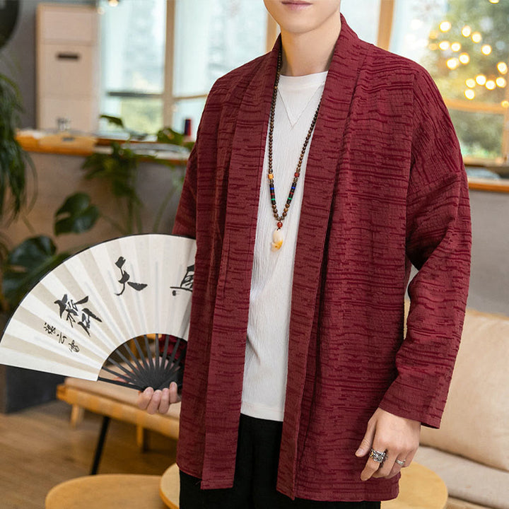 Buddha Stones秋冬 シンプル ゆったり 無地 リネン混 メンズ ミドル丈コート - 赤 - US/UK/AU42、 EU52 (3XL) - image 11