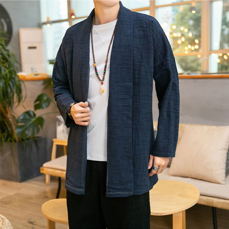 Buddha Stones秋冬 シンプル ゆったり 無地 リネン混 メンズ ミドル丈コート - image 18