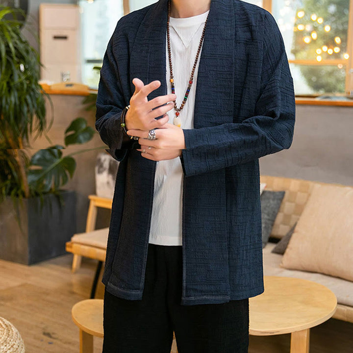 Buddha Stones秋冬 シンプル ゆったり 無地 リネン混 メンズ ミドル丈コート - image 19