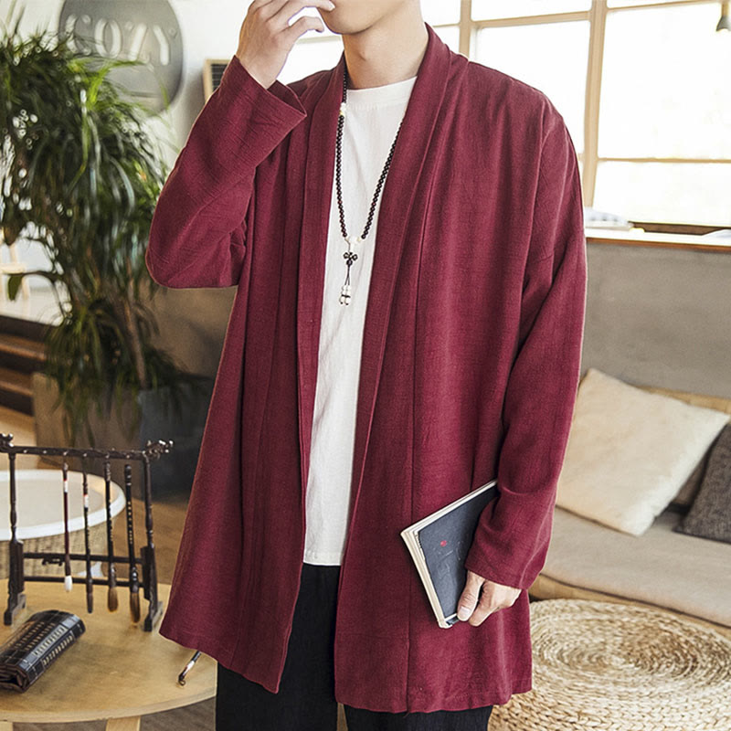 Buddha Stones秋 シンプル カジュアル コットンリネン メンズ ミドル丈コート 服 - image 2