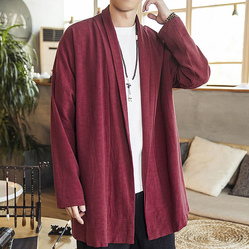 Buddha Stones秋 シンプル カジュアル コットンリネン メンズ ミドル丈コート 服 - image 4