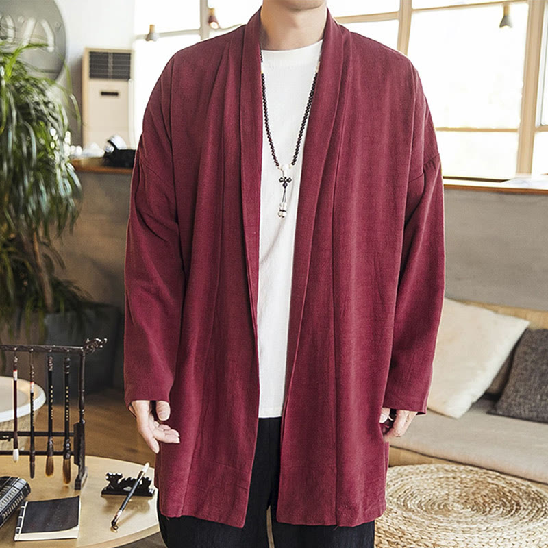 Buddha Stones秋 シンプル カジュアル コットンリネン メンズ ミドル丈コート 服 - image 5