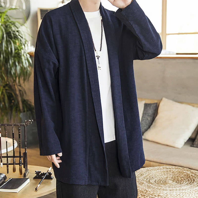 Buddha Stones秋 シンプル カジュアル コットンリネン メンズ ミドル丈コート 服 - image 8