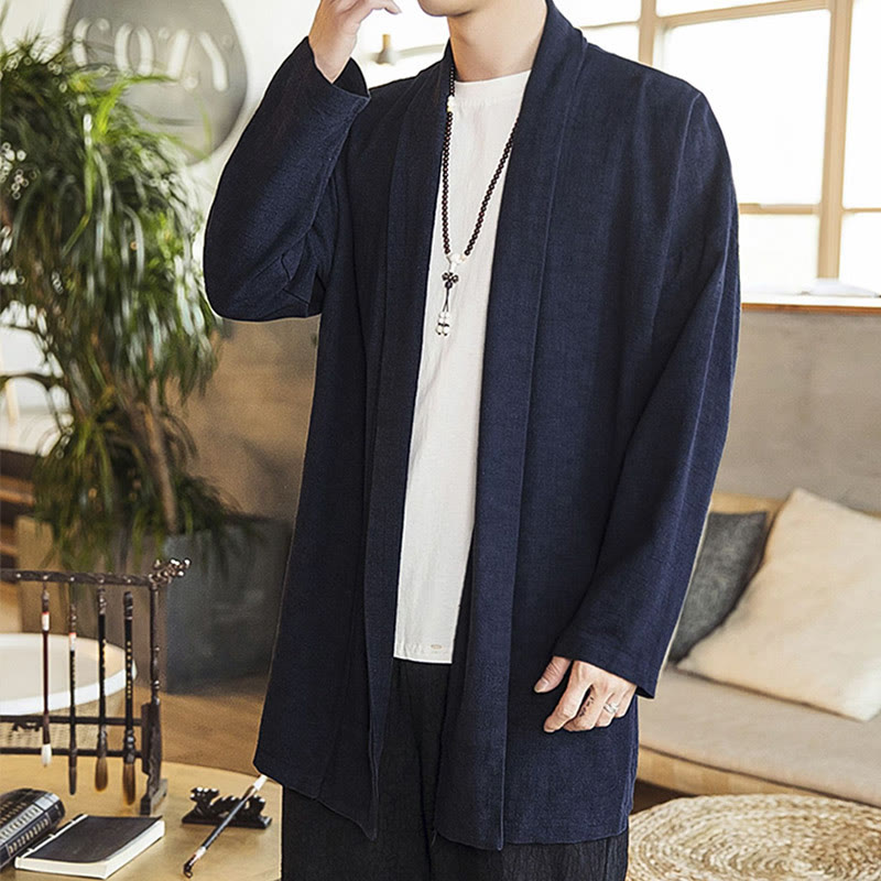 Buddha Stones秋 シンプル カジュアル コットンリネン メンズ ミドル丈コート 服 - image 9
