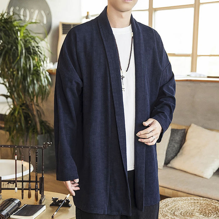 Buddha Stones秋 シンプル カジュアル コットンリネン メンズ ミドル丈コート 服 - image 11