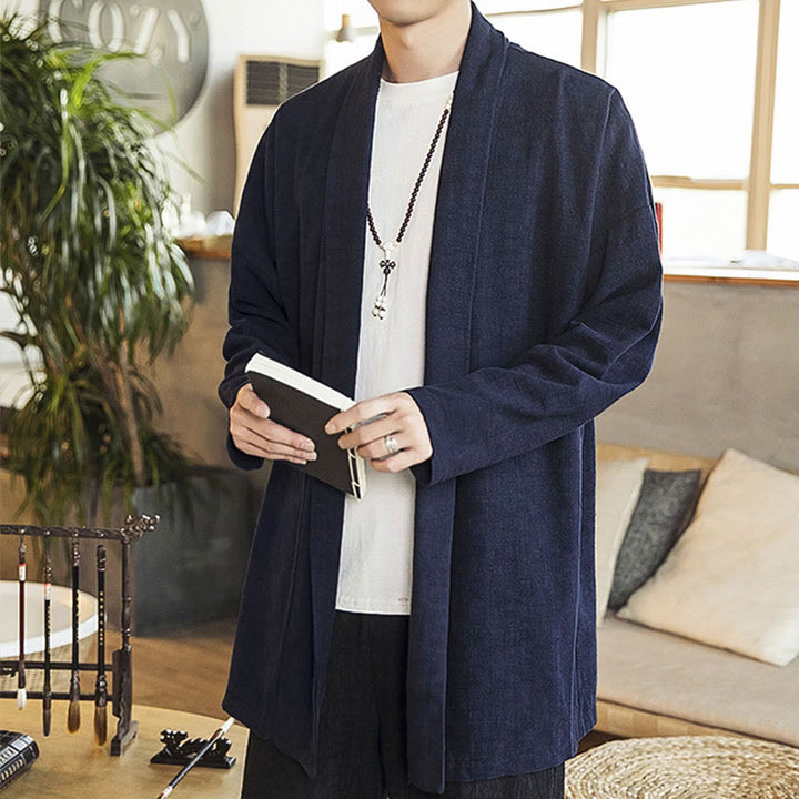 Buddha Stones秋 シンプル カジュアル コットンリネン メンズ ミドル丈コート 服 - image 10