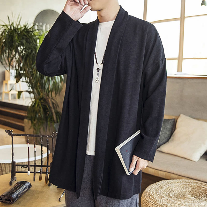 Buddha Stones秋 シンプル カジュアル コットンリネン メンズ ミドル丈コート 服 - image 13