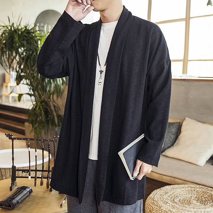 Buddha Stones秋 シンプル カジュアル コットンリネン メンズ ミドル丈コート 服 - image 13