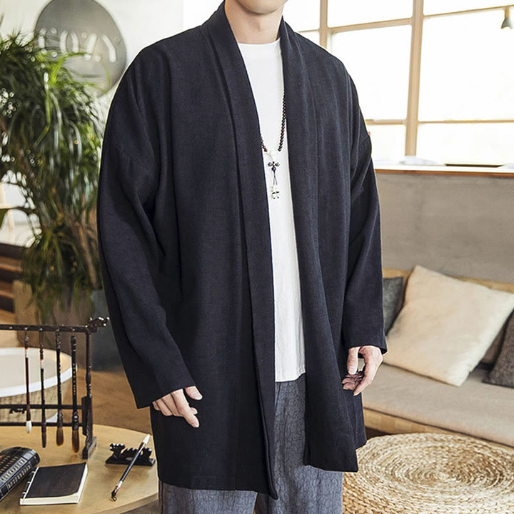 Buddha Stones秋 シンプル カジュアル コットンリネン メンズ ミドル丈コート 服 - image 15