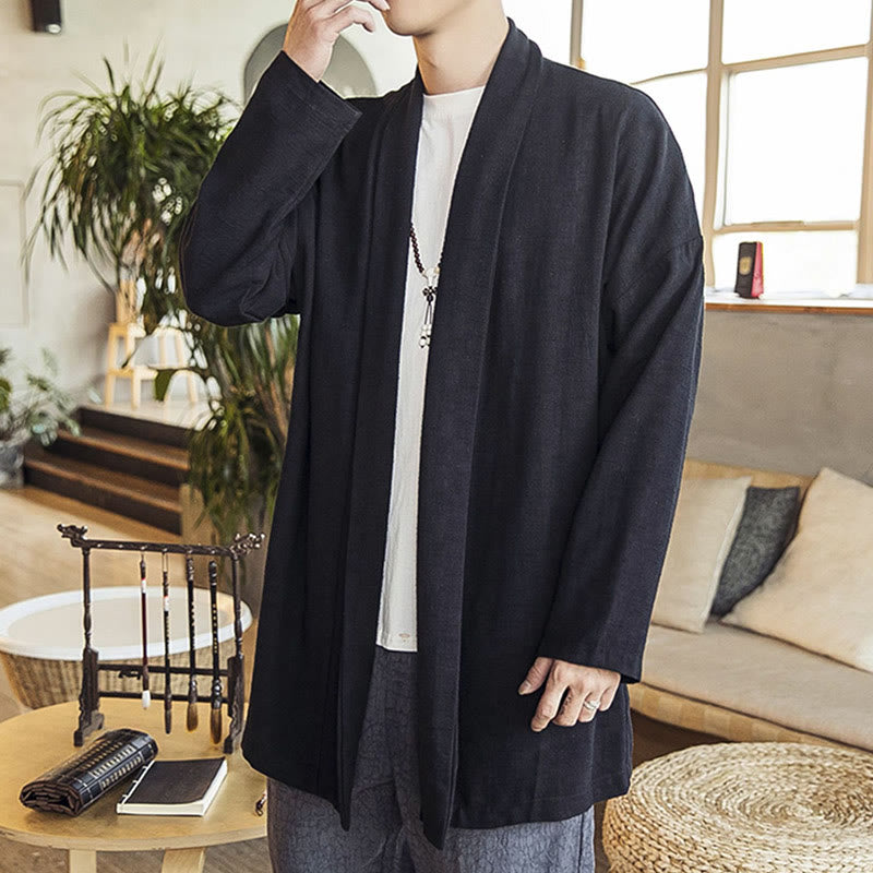 Buddha Stones秋 シンプル カジュアル コットンリネン メンズ ミドル丈コート 服 - image 14
