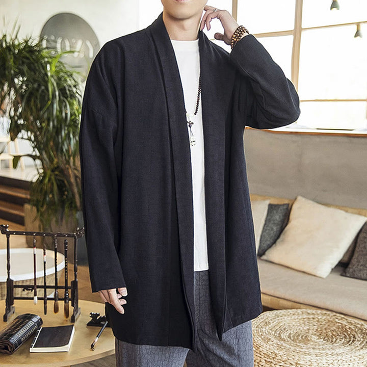 Buddha Stones秋 シンプル カジュアル コットンリネン メンズ ミドル丈コート 服 - image 16