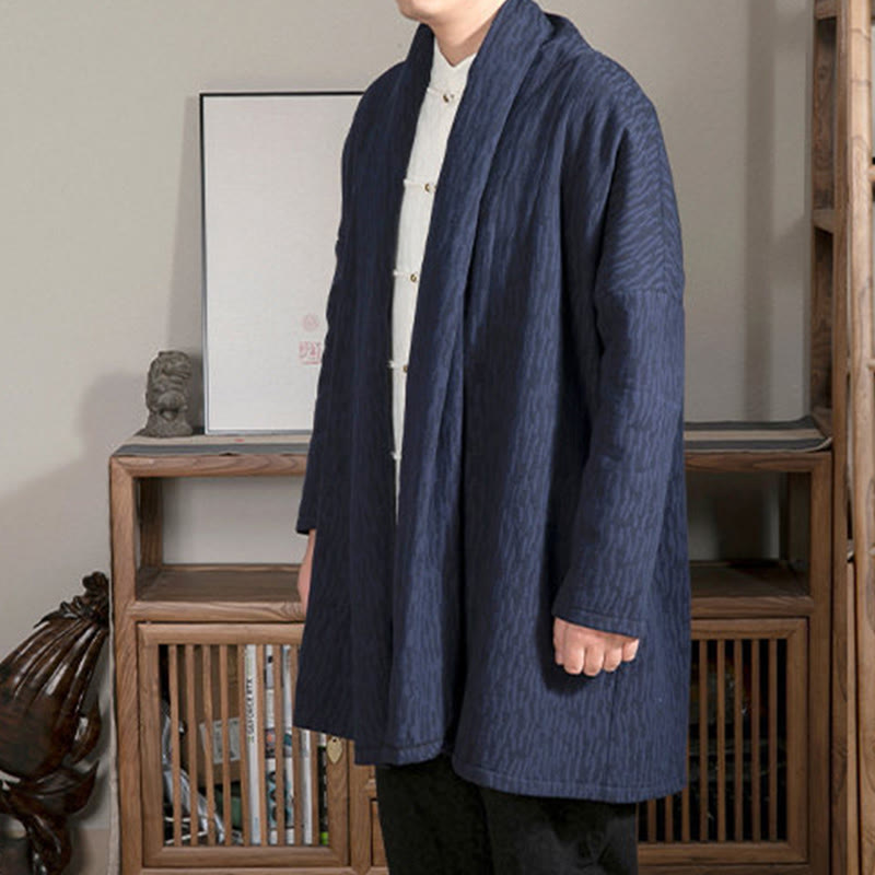 Buddha Stones秋 シンプル ジャカード 禅 プラッシュ コットン裏地 メンズ ミドル丈コート 衣類 - image 3