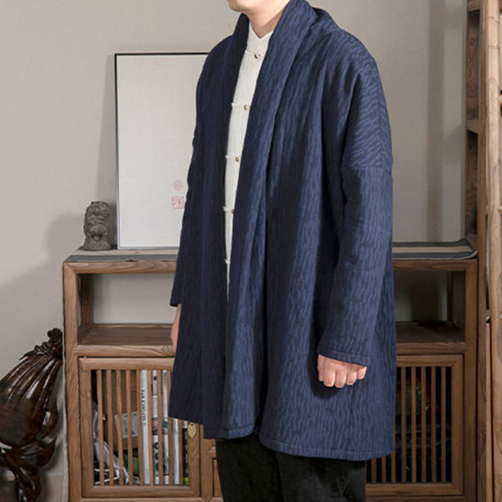 Buddha Stones秋 シンプル ジャカード 禅 プラッシュ コットン裏地 メンズ ミドル丈コート 衣類 - image 3