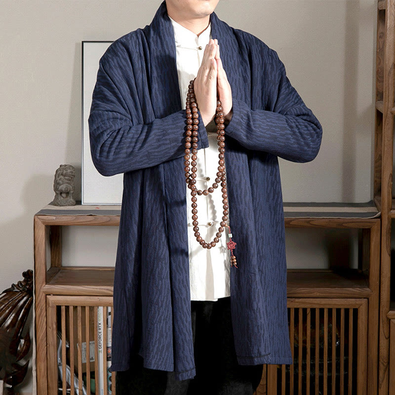 Buddha Stones秋 シンプル ジャカード 禅 プラッシュ コットン裏地 メンズ ミドル丈コート 衣類 - image 4