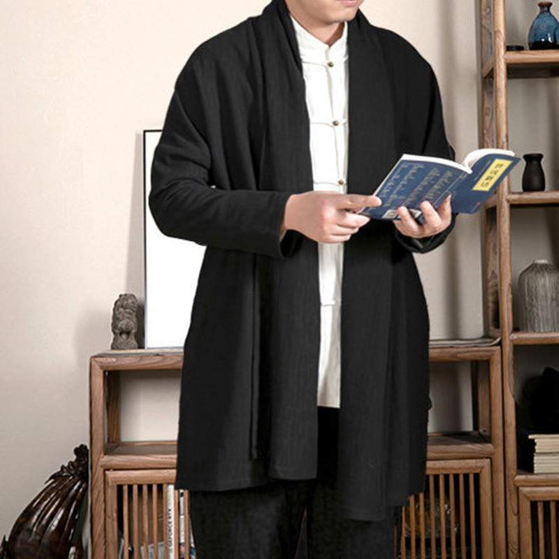 Buddha Stones秋 シンプル ジャカード 禅 プラッシュ コットン裏地 メンズ ミドル丈コート 衣類 - image 9