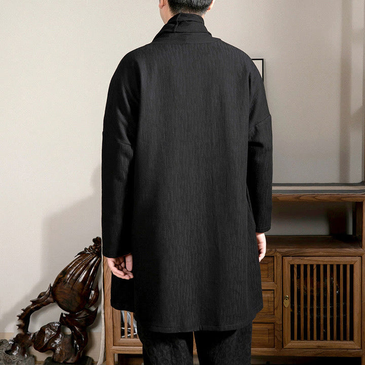 Buddha Stones秋 シンプル ジャカード 禅 プラッシュ コットン裏地 メンズ ミドル丈コート 衣類 - image 10