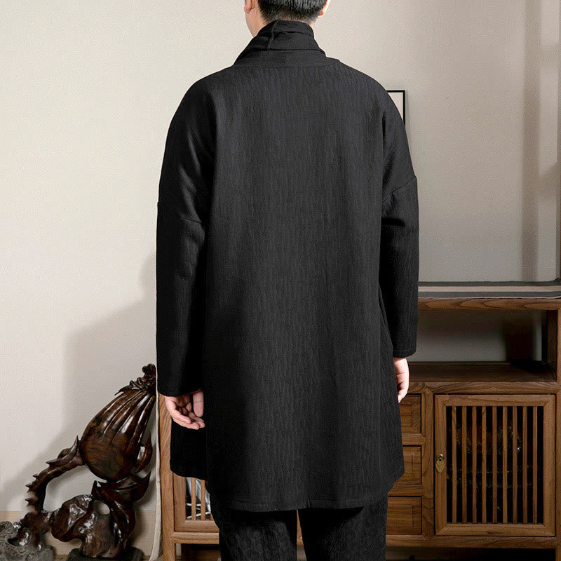 Buddha Stones秋 シンプル ジャカード 禅 プラッシュ コットン裏地 メンズ ミドル丈コート 衣類 - image 10