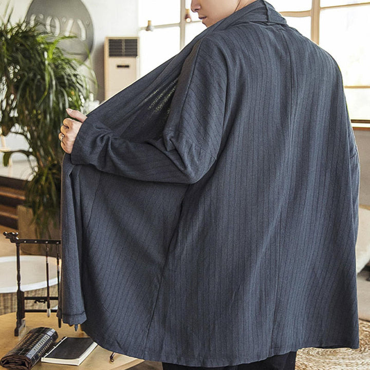 Buddha Stones秋冬 シンプル カジュアル ゆったり 無地 リネン混 メンズ ミドル丈コート - image 9