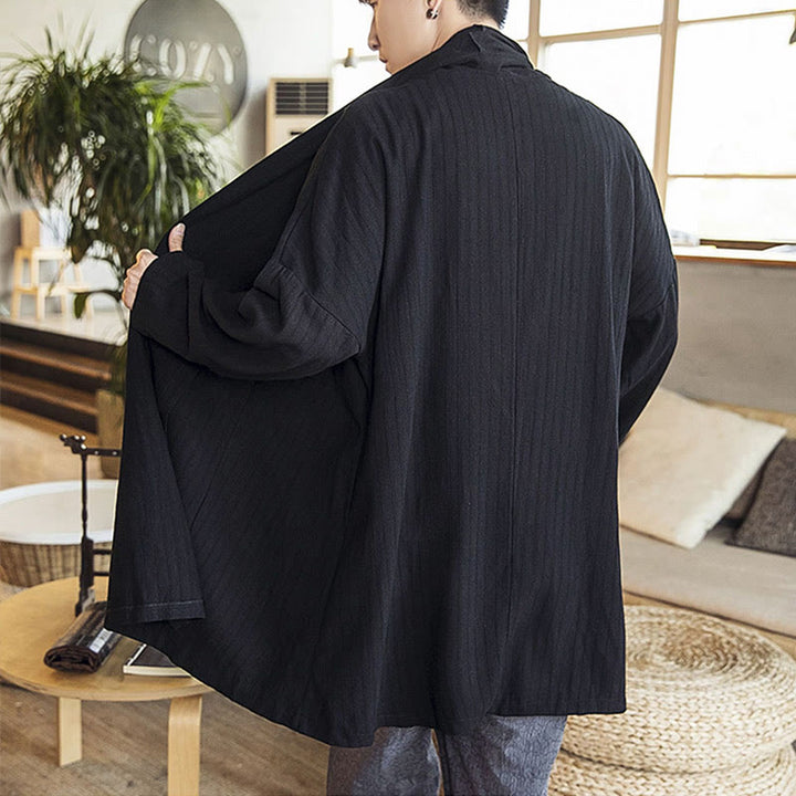 Buddha Stones秋冬 シンプル カジュアル ゆったり 無地 リネン混 メンズ ミドル丈コート - image 15