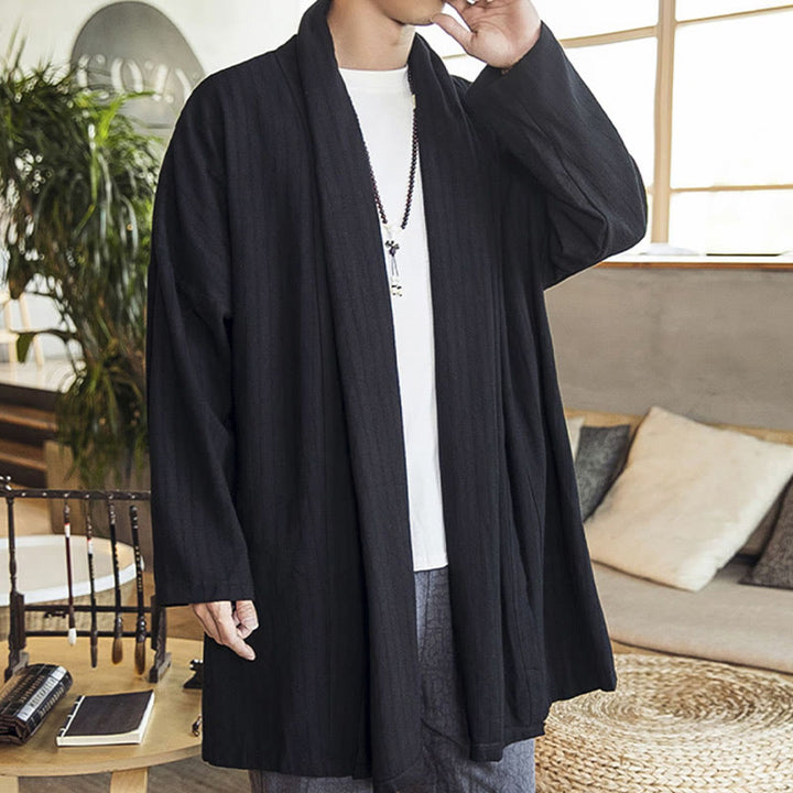 Buddha Stones秋冬 シンプル カジュアル ゆったり 無地 リネン混 メンズ ミドル丈コート - image 11