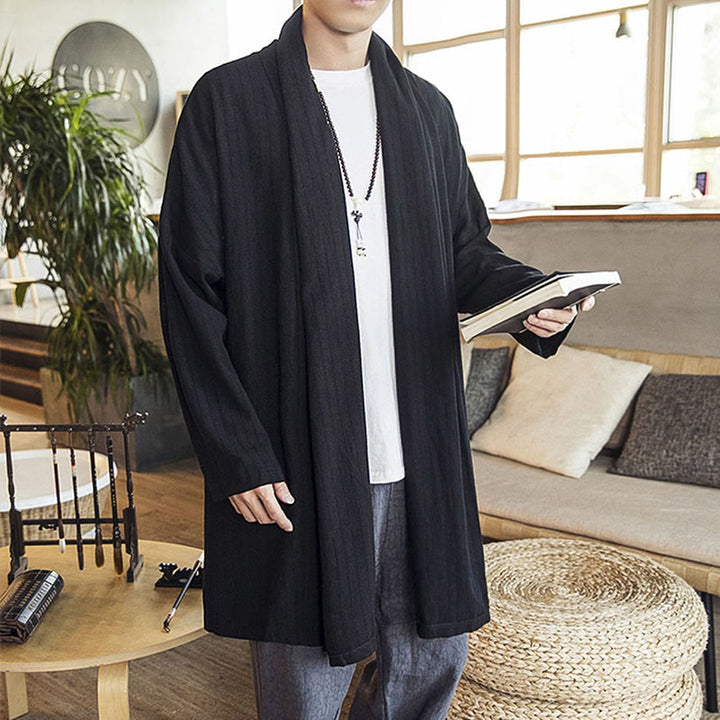 Buddha Stones秋冬 シンプル カジュアル ゆったり 無地 リネン混 メンズ ミドル丈コート - image 14