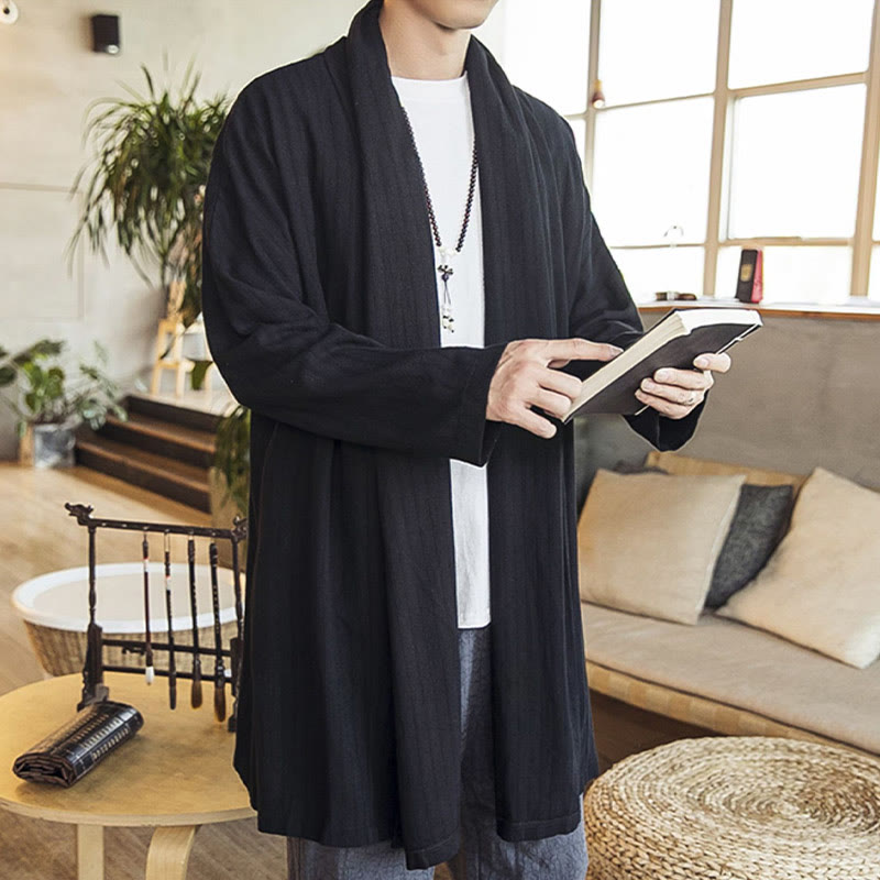 Buddha Stones秋冬 シンプル カジュアル ゆったり 無地 リネン混 メンズ ミドル丈コート - image 12