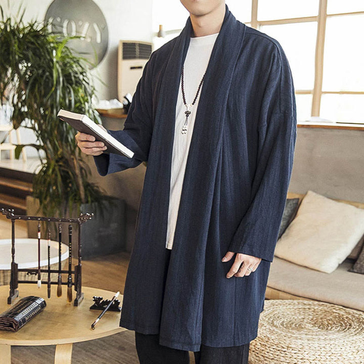 Buddha Stones秋冬 シンプル カジュアル ゆったり 無地 リネン混 メンズ ミドル丈コート - image 18
