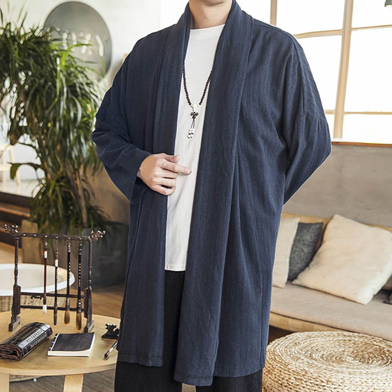 Buddha Stones秋冬 シンプル カジュアル ゆったり 無地 リネン混 メンズ ミドル丈コート - image 20